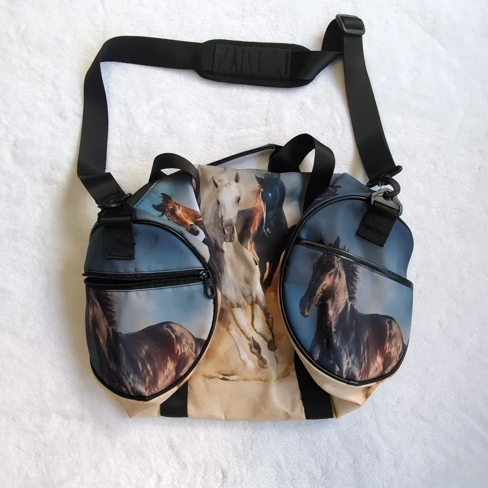 Horse Duffel Bag Equestrian‎ Print Gym Bag Running Horses Photo Western